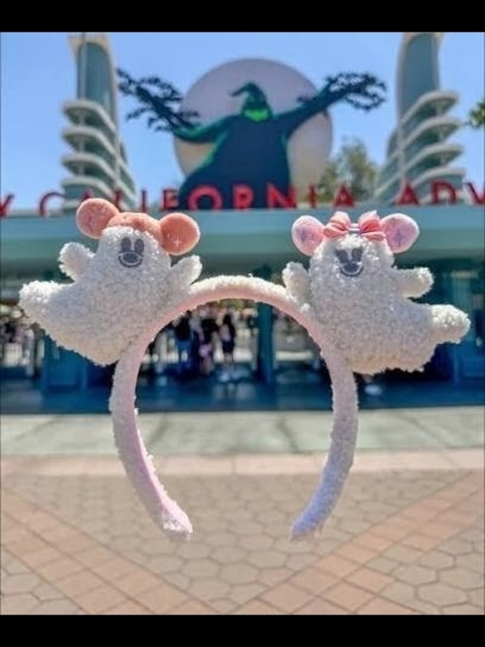 Disneyland Shearling Ghost Mickey Ears Headband - Pink & White